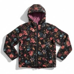 Prana Fleece Jacket Floral Print Hooded Zip Up Cozy Warm Size S